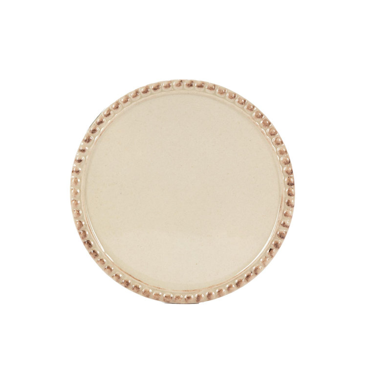 Cream Ceramic 6-Piece Coaster Set with Cast Metal Holder
