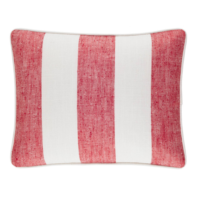 Red and White Striped Polyester Lumbar Pillow