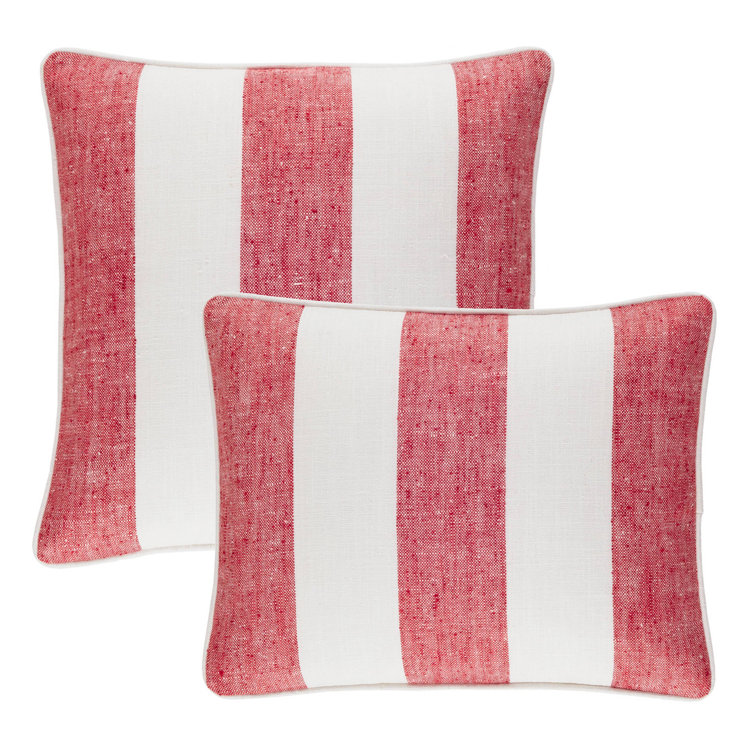 Red and White Striped Polyester Lumbar Pillow