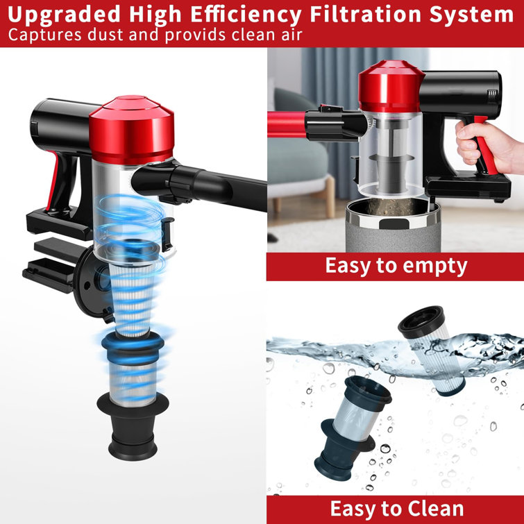 Red Cordless Convertible Stick Vacuum with HEPA Filter