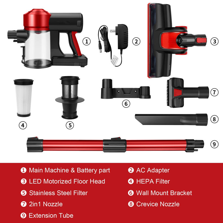 Red Cordless Convertible Stick Vacuum with HEPA Filter