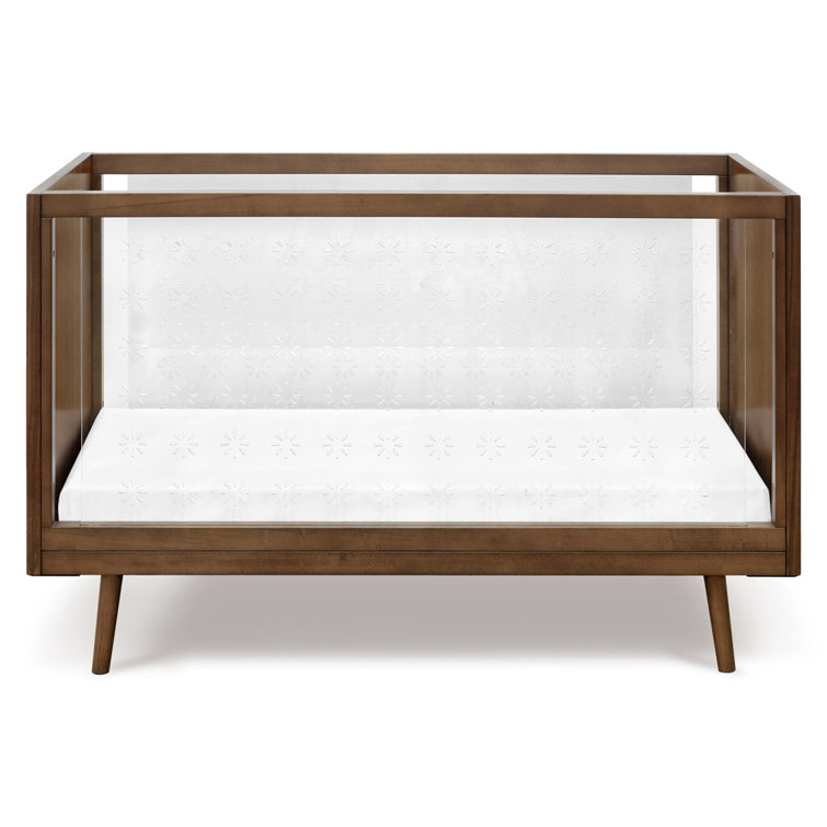 Walnut and Clear Acrylic Mid-Century Modern Convertible Crib