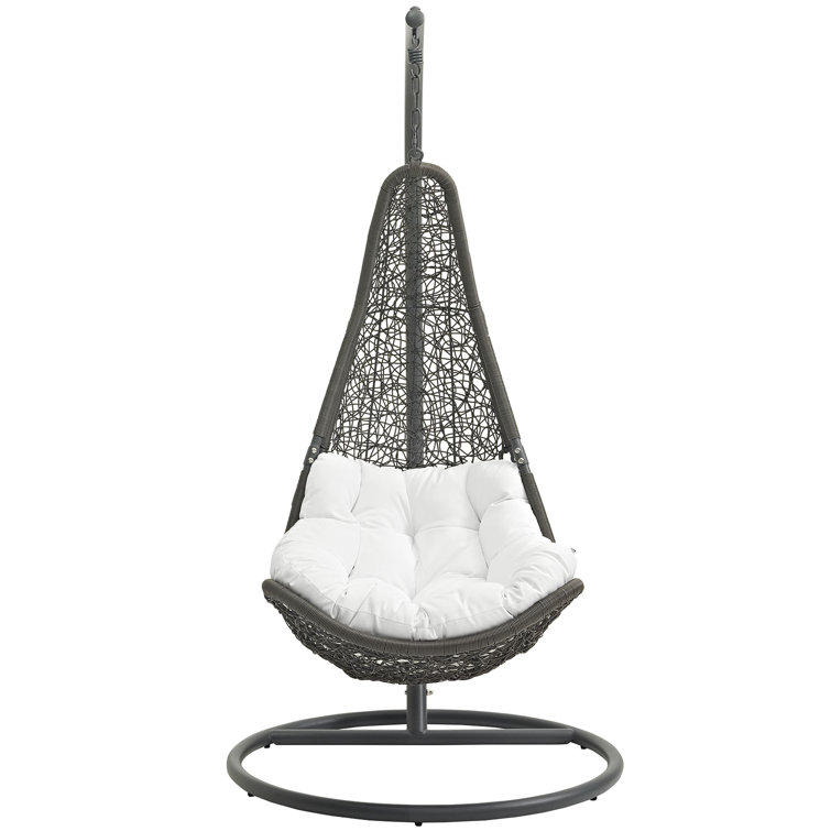 Gray White Wicker Rattan Outdoor Hanging Chair with Cushions