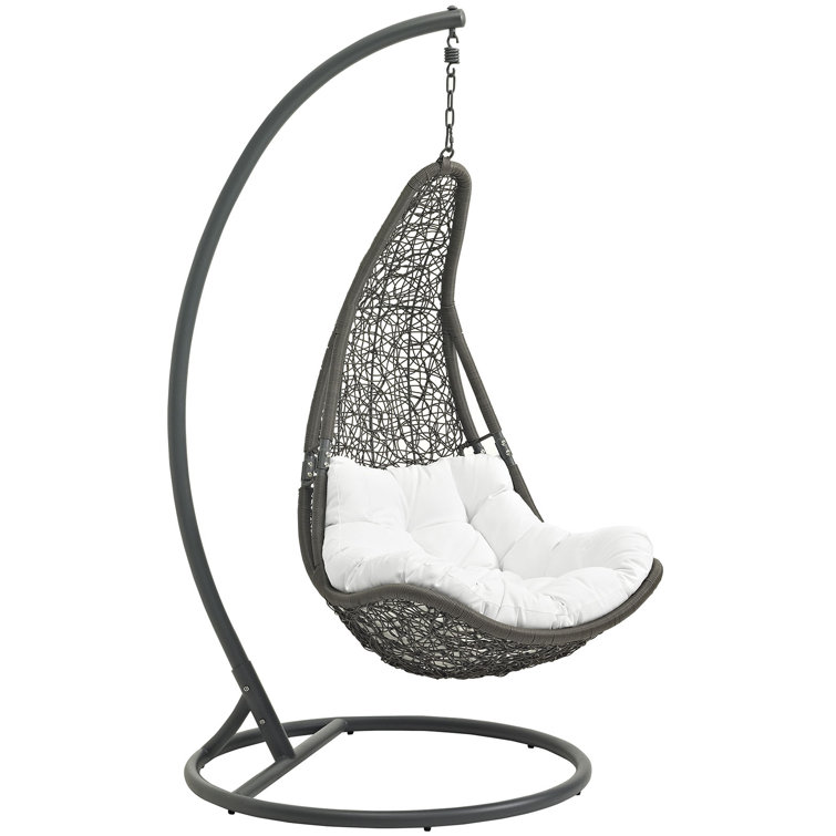 Gray White Wicker Rattan Outdoor Hanging Chair with Cushions