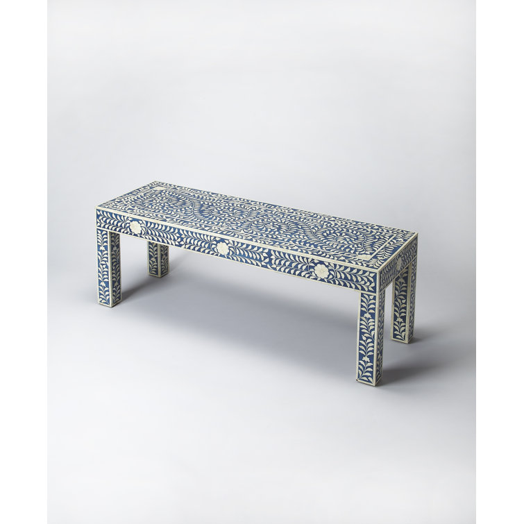 Vivienne Botanic Motif Blue Bone Inlay Bedroom Bench