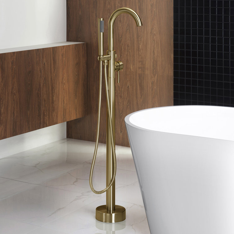 Brushed Gold Freestanding Tub Filler Faucet with Hand Shower