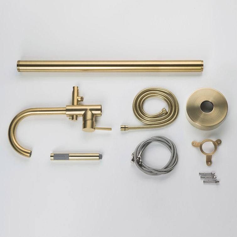 Brushed Gold Freestanding Tub Filler Faucet with Hand Shower