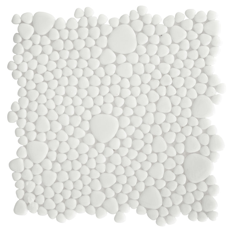 White 12x12 Glossy Pebble Glass Mosaic Tile