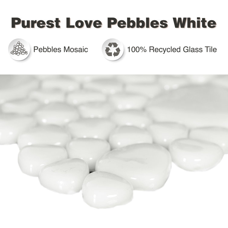 White 12x12 Glossy Pebble Glass Mosaic Tile