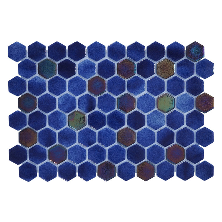 Dark Blue Iridescent Glass Hexagon Mosaic Tile 12x12