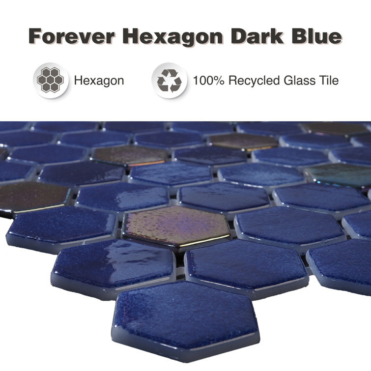 Dark Blue Iridescent Glass Hexagon Mosaic Tile 12x12