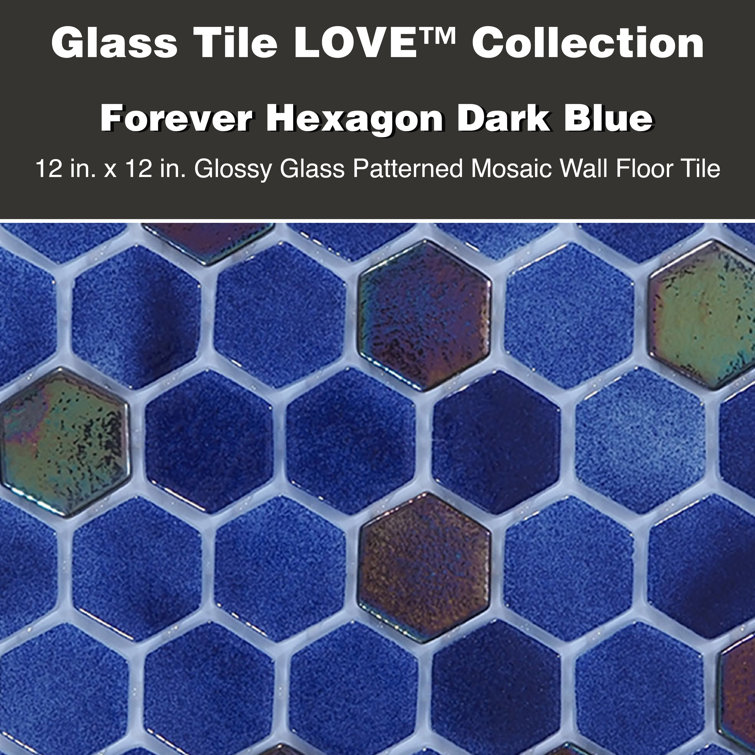 Dark Blue Iridescent Glass Hexagon Mosaic Tile 12x12