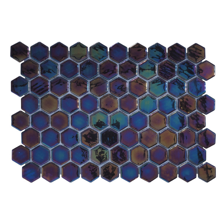 Glossy Midnight Black and Blue Hexagonal Glass Mosaic Tile