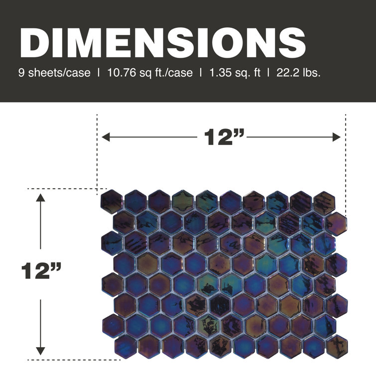 Glossy Midnight Black and Blue Hexagonal Glass Mosaic Tile