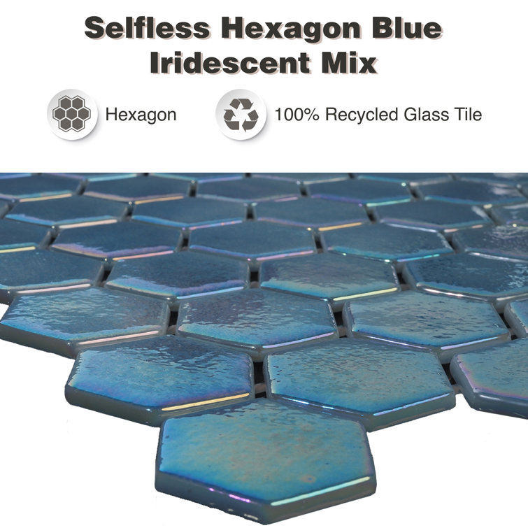 Selfless Blue Iridescent Glass Mosaic Tile for Kitchen and Bathroom
