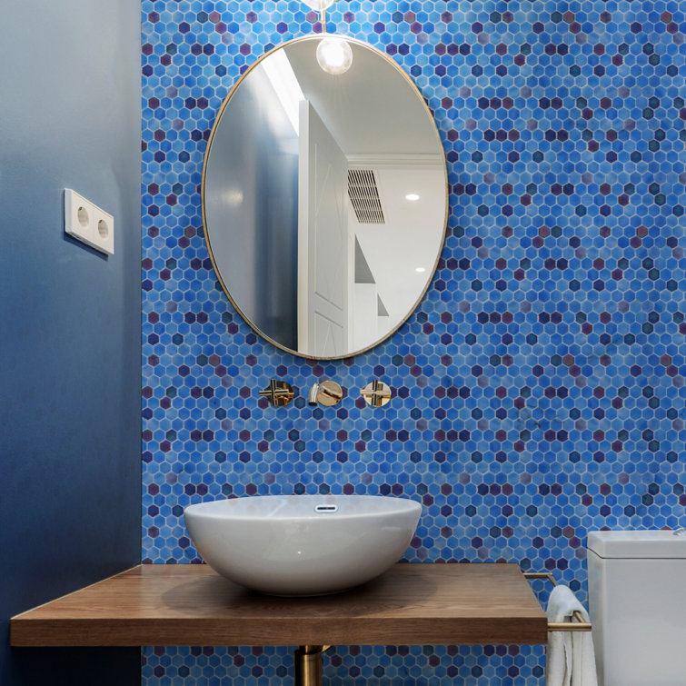 Selfless Blue Iridescent Glass Mosaic Tile for Kitchen and Bathroom