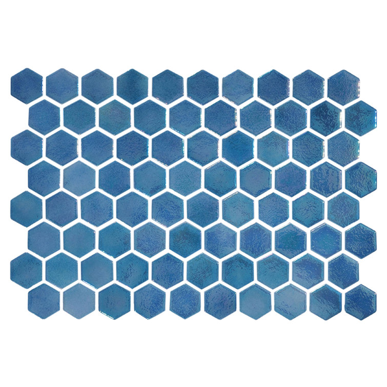 Unconditional Blue Hexagonal Iridescent Glass Mosaic Tile