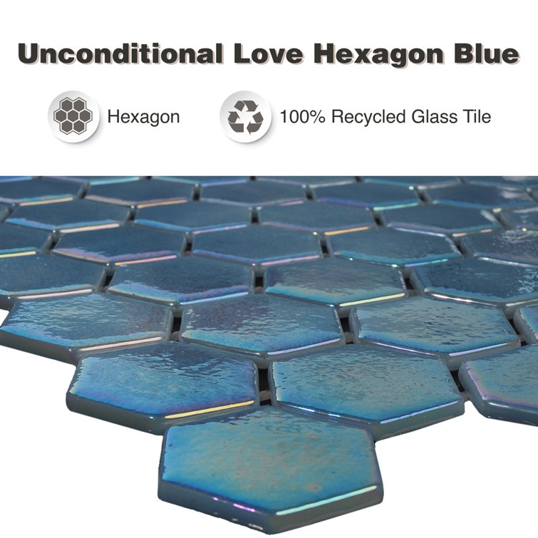 Unconditional Blue Hexagonal Iridescent Glass Mosaic Tile