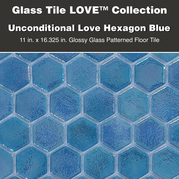 Unconditional Blue Hexagonal Iridescent Glass Mosaic Tile