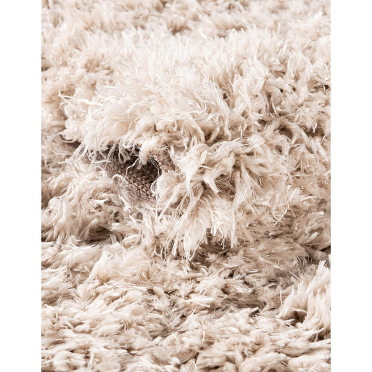 Off-White Linen Shag Rectangle Area Rug 5'1" x 8'