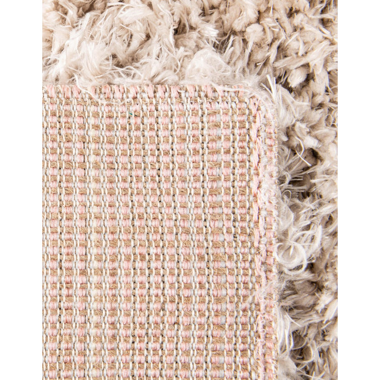 Off-White Linen Shag Rectangle Area Rug 5'1" x 8'