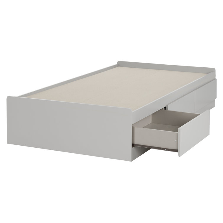 Soft Gray Twin Wood Captain's Bed with Storage Drawers