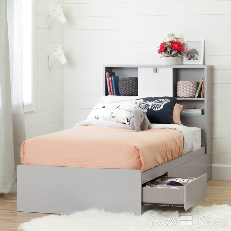 Soft Gray Twin Wood Captain's Bed with Storage Drawers