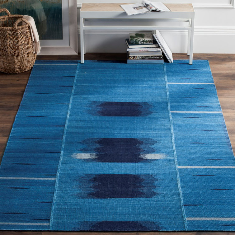 Kinloch 4' x 6' Blue Wool Handmade Flat Weave Rug