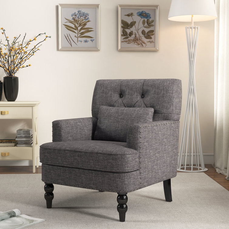 Gray Polyester Blend Tufted Armchair Set with Dark Wood Legs