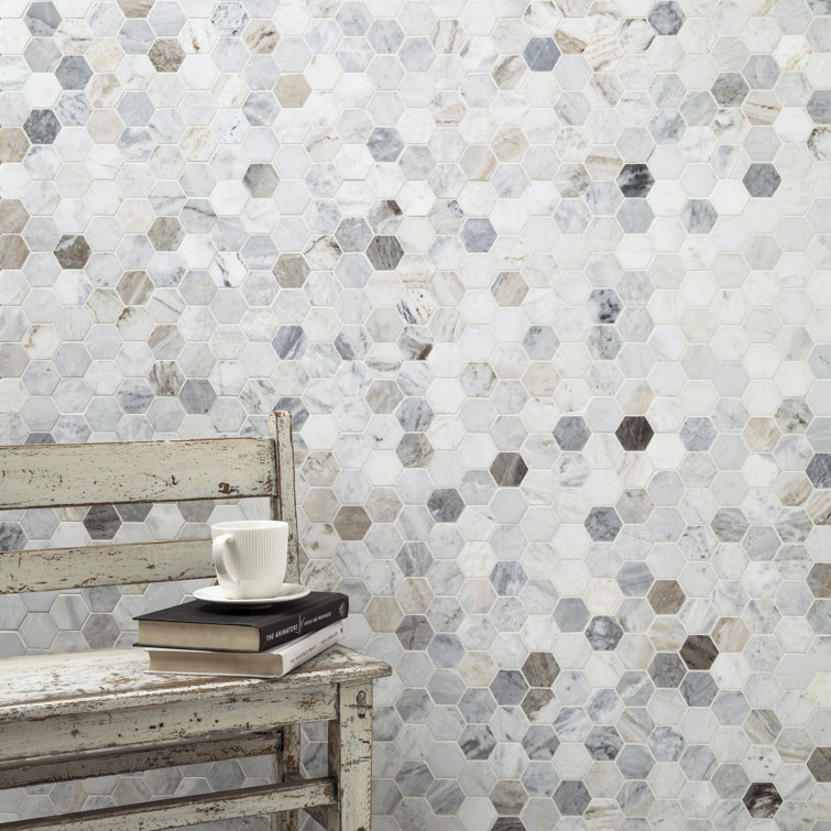 Capri Blue Hexagon Honed Marble Mosaic Tile Sheet