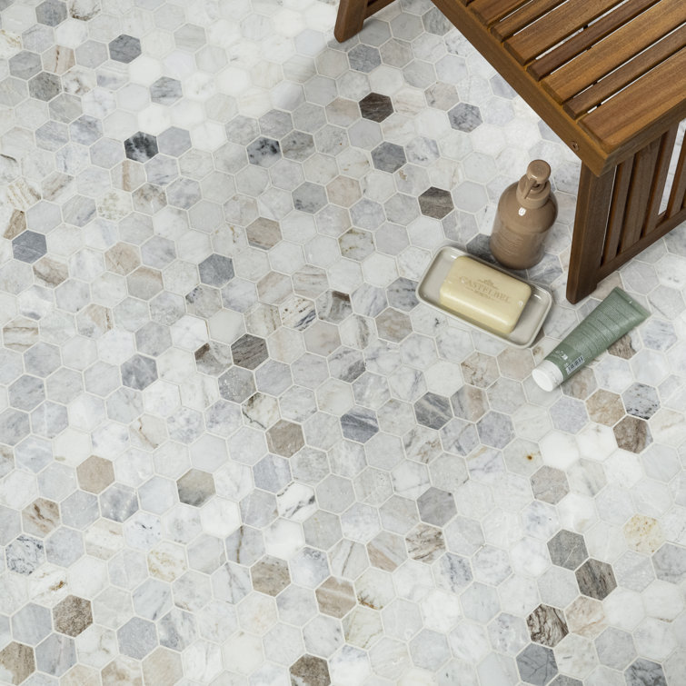 Capri Blue Hexagon Honed Marble Mosaic Tile Sheet