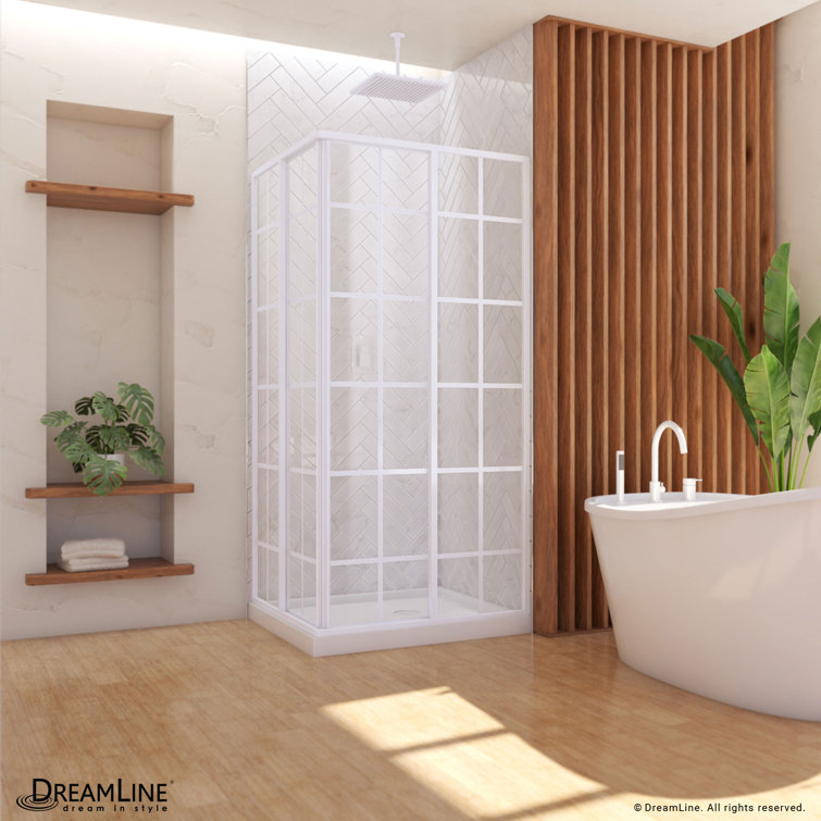 White Framed Square Sliding Shower Enclosure with Clear Glass