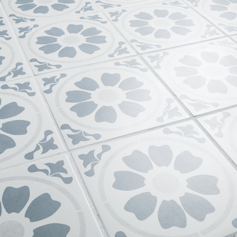 Tamensa 8" x 8" Light Blue and White Matte Porcelain Tile