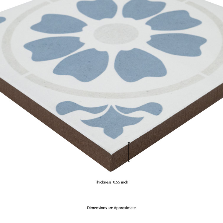 Tamensa 8" x 8" Light Blue and White Matte Porcelain Tile