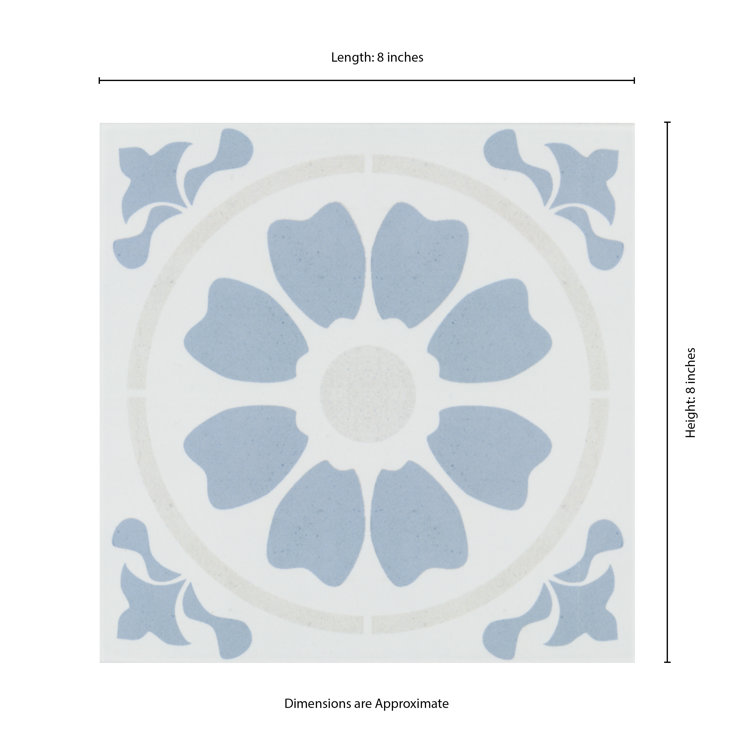 Tamensa 8" x 8" Light Blue and White Matte Porcelain Tile