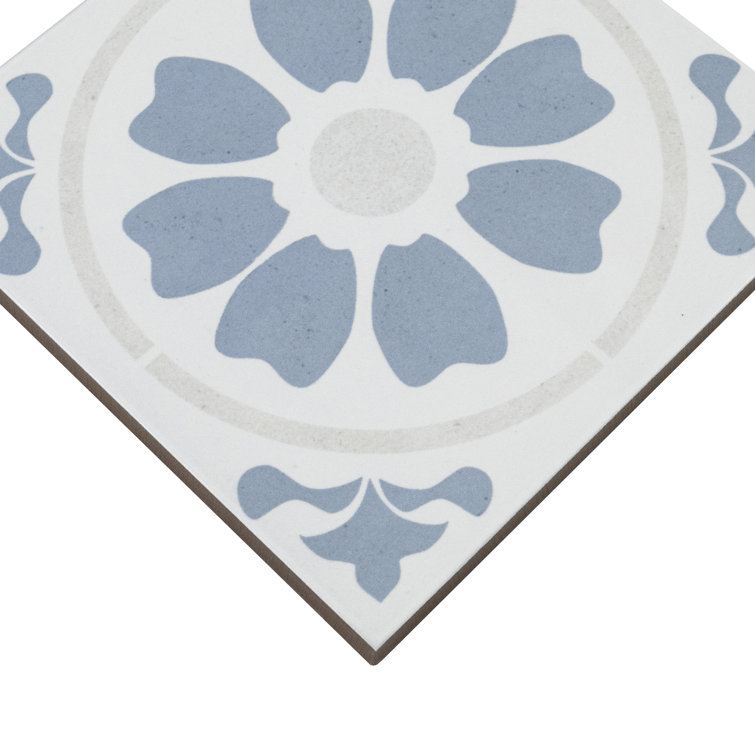 Tamensa 8" x 8" Light Blue and White Matte Porcelain Tile