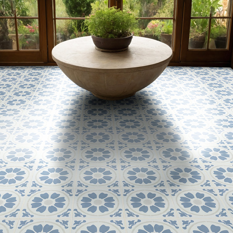 Tamensa 8" x 8" Light Blue and White Matte Porcelain Tile