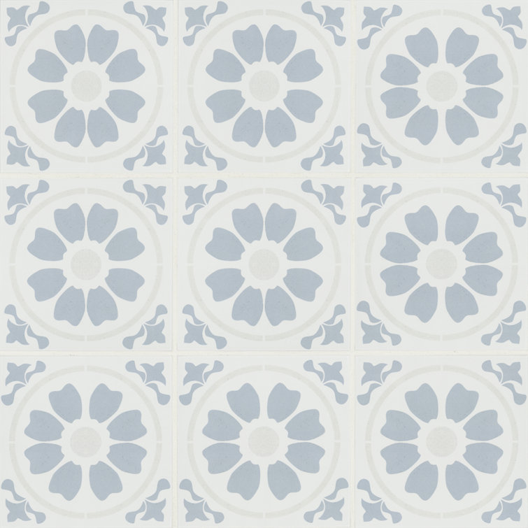 Tamensa 8" x 8" Light Blue and White Matte Porcelain Tile