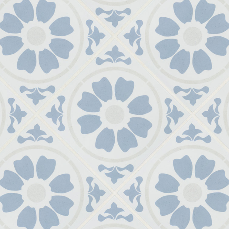 Tamensa 8" x 8" Light Blue and White Matte Porcelain Tile