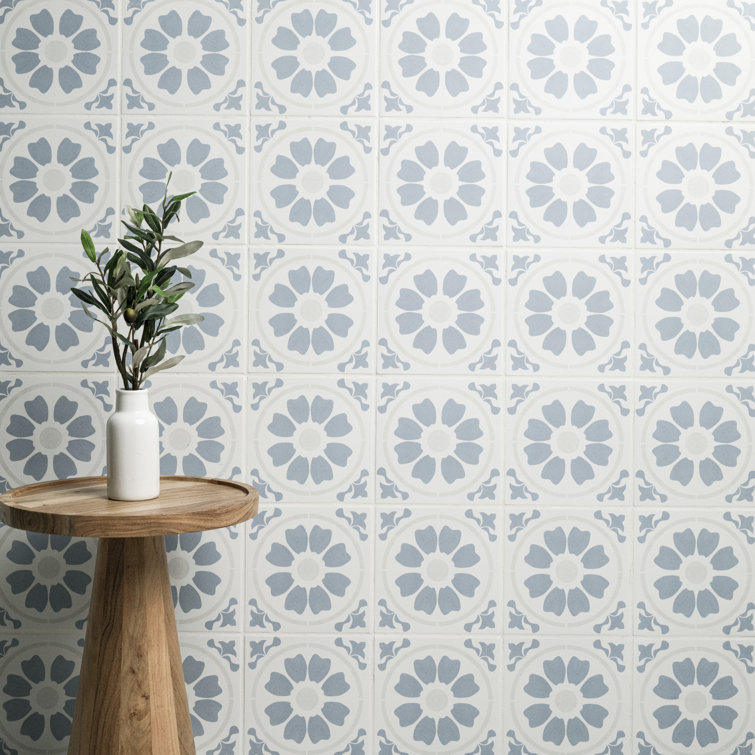 Tamensa 8" x 8" Light Blue and White Matte Porcelain Tile