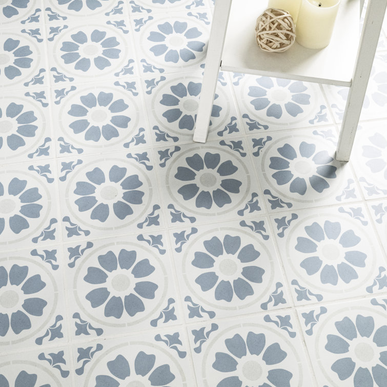 Tamensa 8" x 8" Light Blue and White Matte Porcelain Tile