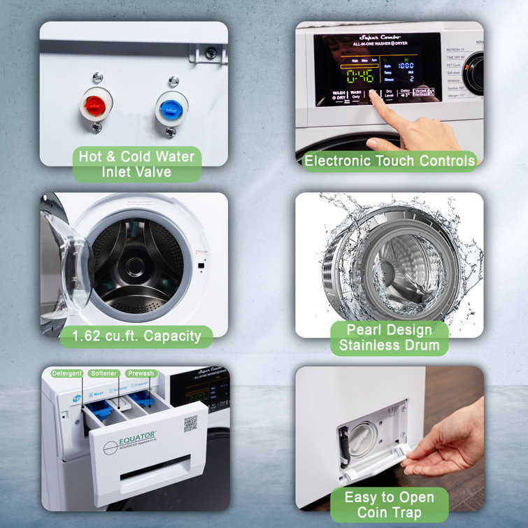 White 1.62cf Ventless All-in-One Washer Dryer with LED Control Panel