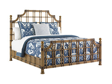Queen Brown Rattan Poster Bed with Headboard