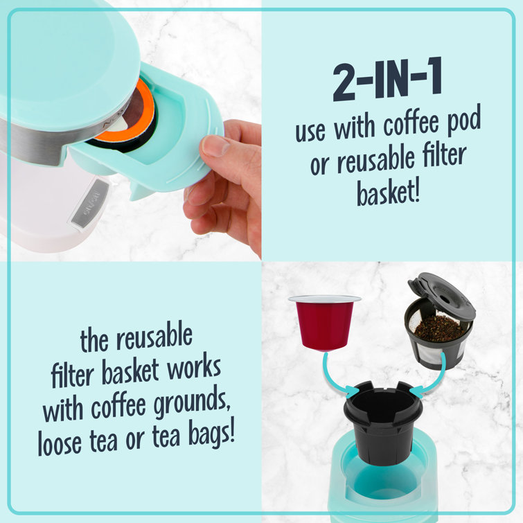Aqua and White Single Serve Coffee Maker with Reusable Filter