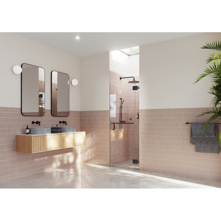 Matte Black Frameless Glass Shower Door with Towel Bar, 78" x 34.65"