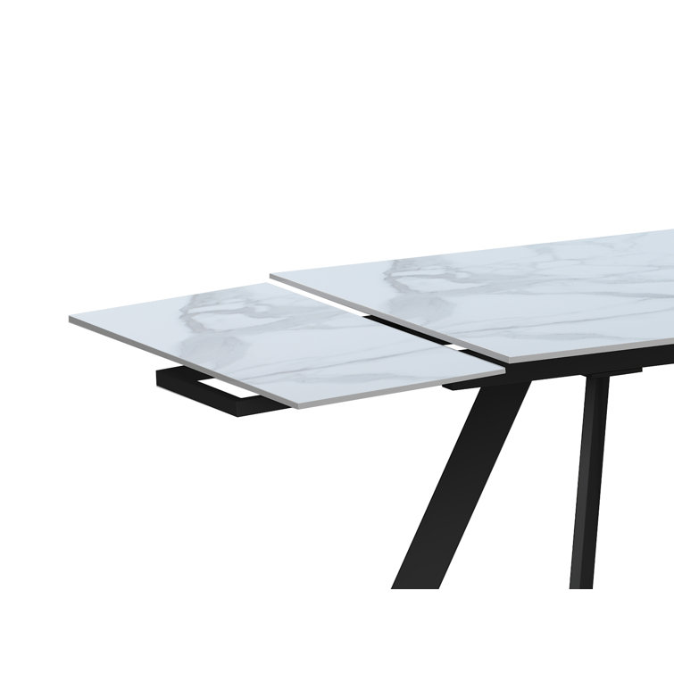 Gloss White Faux Marble Extendable Dining Set with Gray Chairs