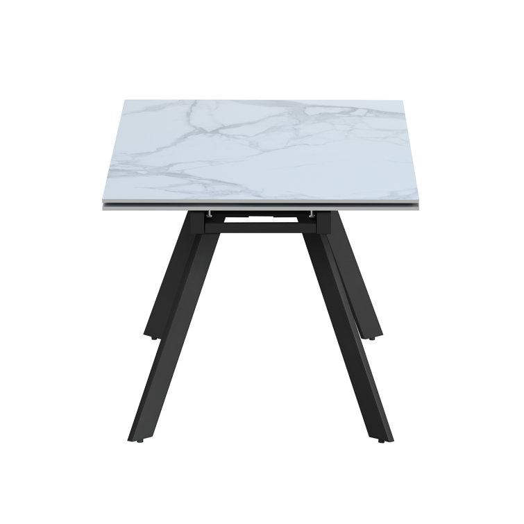 Gloss White Faux Marble Extendable Dining Set with Gray Chairs