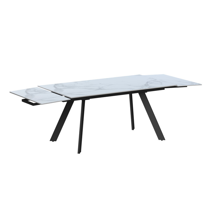 Gloss White Faux Marble Extendable Dining Set with Gray Chairs