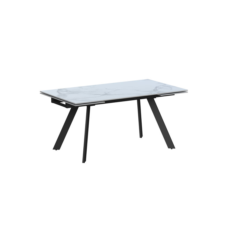 Gloss White Faux Marble Extendable Dining Set with Gray Chairs