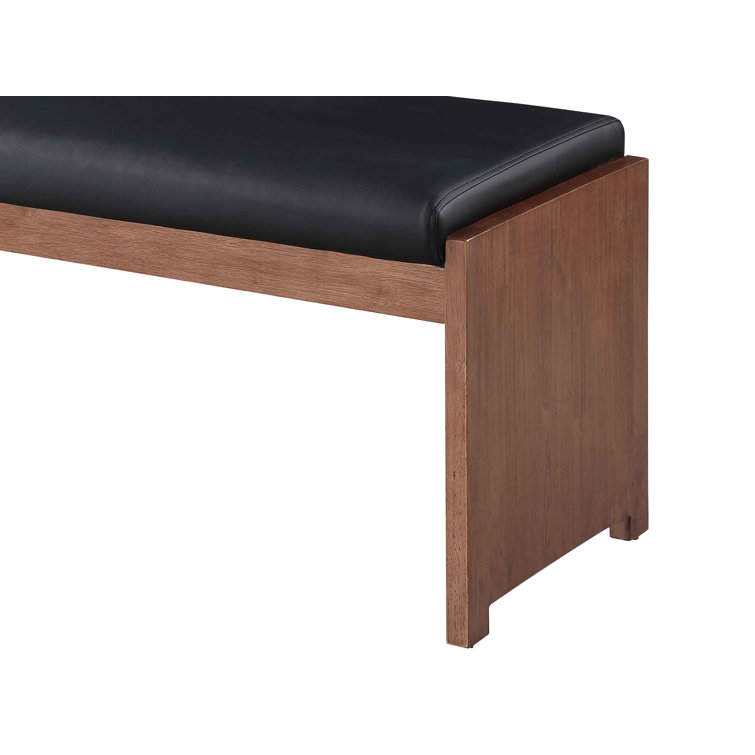 Walnut and Black Faux Leather Dining Bench